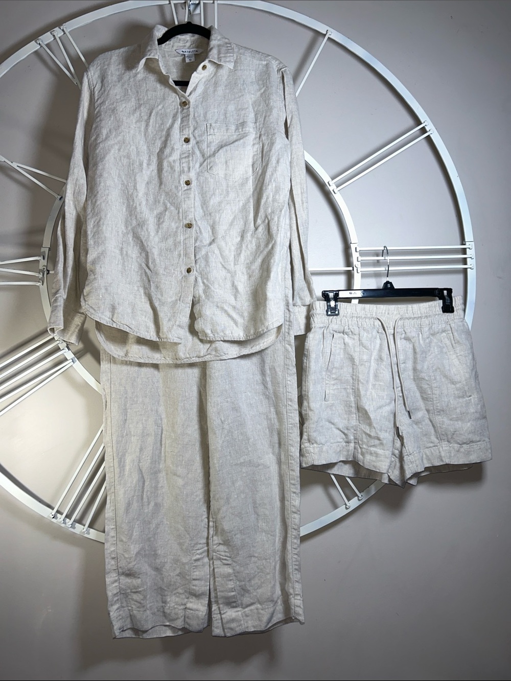 3-Piece Athleta 100% Linen Lounge Set in color "Undyed" size XS
